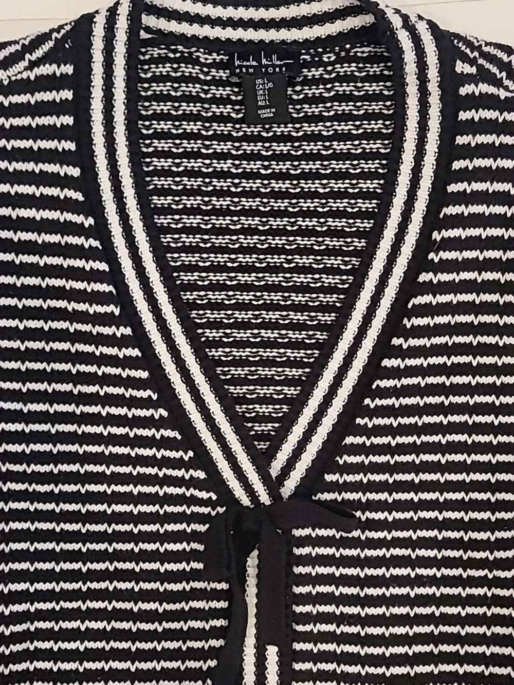 Nicole Miller Evening Cardigan Sweater Top Black White Large - Picture 9 of 14